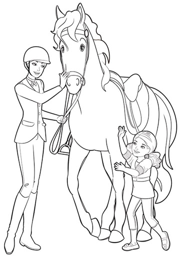 Kolorowanka dzieci przy koniu